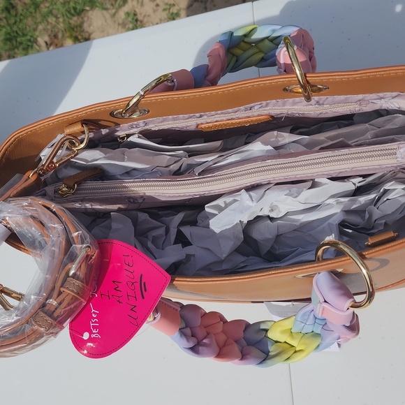 NWT BETSEY JOHNSON SADDLE COLOR TOTE W/OMBRE BREADED HANDEL - Picture 8 of 8